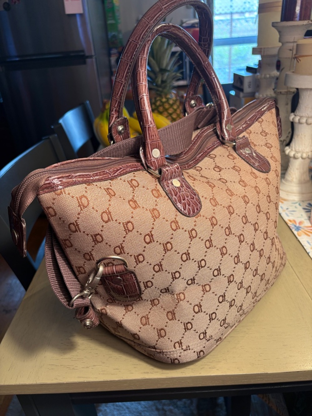 American Flyer Brown Monogram Satchel Bag Carry On - Picture 4 of 6
